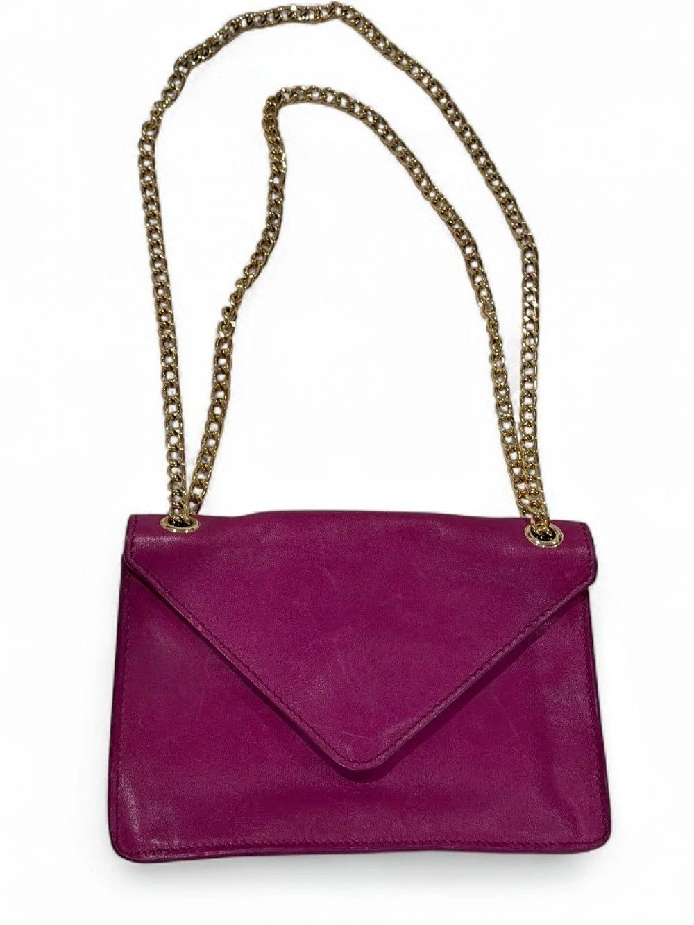 Barneys New York Purple real leather bag with gold chain strap